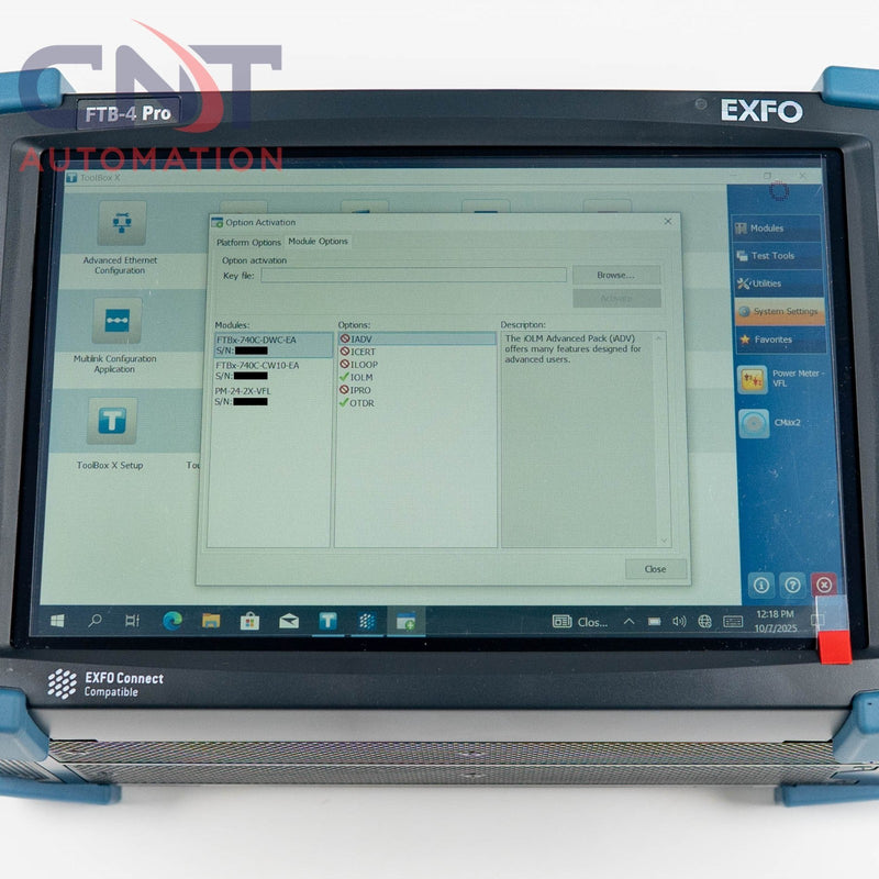 EXFO FTB-4 Pro FTBX-740C DWC FTBx-740C CW10 CWDM/DWDM Portable OTDR Tester